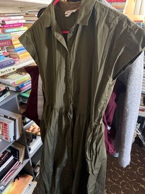 Nordstrom Olive Green Button-Front Shirt Dress